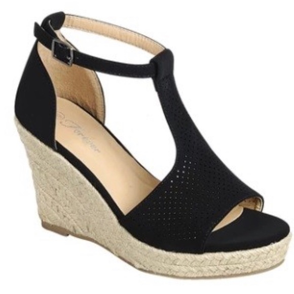 5⭐️BLACK ESPADRILLE WEDGE HEELS SANDALS- Shoe - Picture 4 of 7